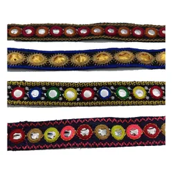 1yard Ethnic Mirror Embroidered Webbing 2cm Indian Trim DIY Handmade Sewing Net Yarn Ribbons Clothing Decorative Lace Trim