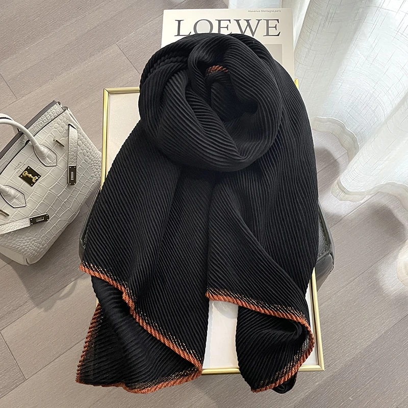 HOT SELLING Miyake fold fashion  Soft and comfortable shawl scarf dual purpose  silk scarf shawl IN STOCK