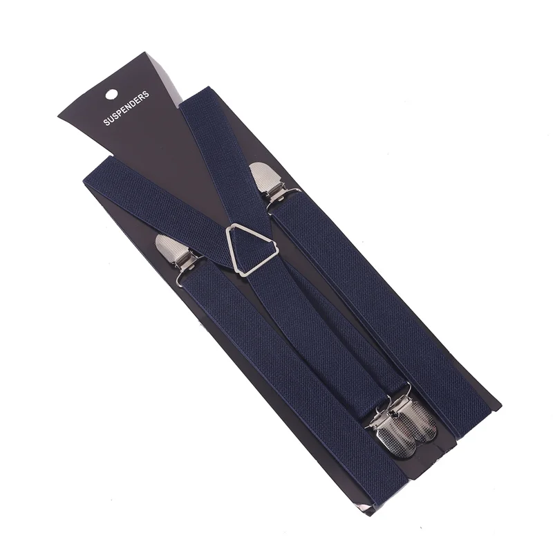 Tirantes de Metal de Color azul marino para hombre y mujer, 4 Clips, 2,5 cm, pantalones con Tirantes ajustables, Color sólido