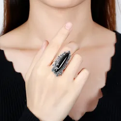 Uglyless Irregular Long Gemstones Rings for Women Colorful Chalcedony Rings Vintage Thai Silver 925 Silver Exaggerated Jewelry