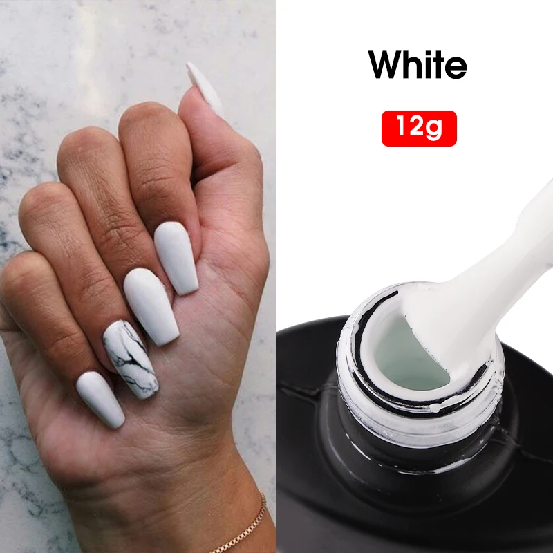 MSHARE-Gel de uñas blanco puro negro, 12g, curado con secador de uñas