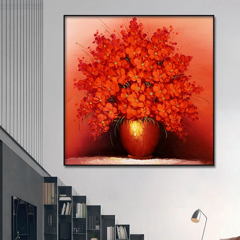 

Abstract Oil Painting a Pot of Lush Red Flow Canvas Posters Wall Art Print Modern Painting Nordic Kid Bedroom Decoration Picture