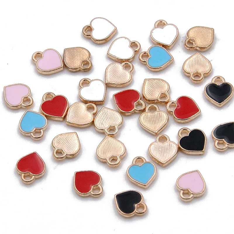 50PCS 7*8mm 5 Color Alloy Metal Drop Oil Small Heart Charms KC Gold Pendant For DIY Bracelet Necklace Jewelry Making