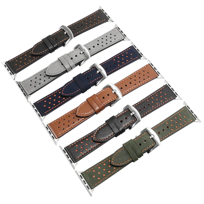 

Crazy Horse Frosted Leather Watchband 38mm 40mm 42mm 44mm Brown Green Gray Strap For Iwatch6/5/4/3/2 Watch Chain