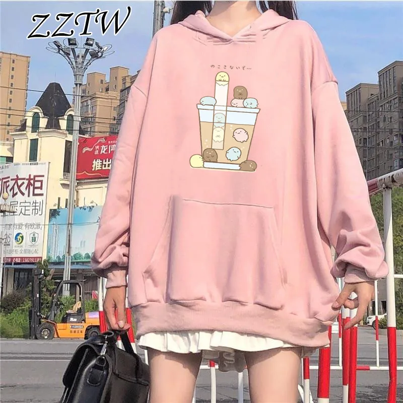 

Kawaii Printed Sumikko Gurashi Winter Warm Female Thicken Sweatshirts Casual Unisex Pullover Hoodies Cat Cartoon Coat Women