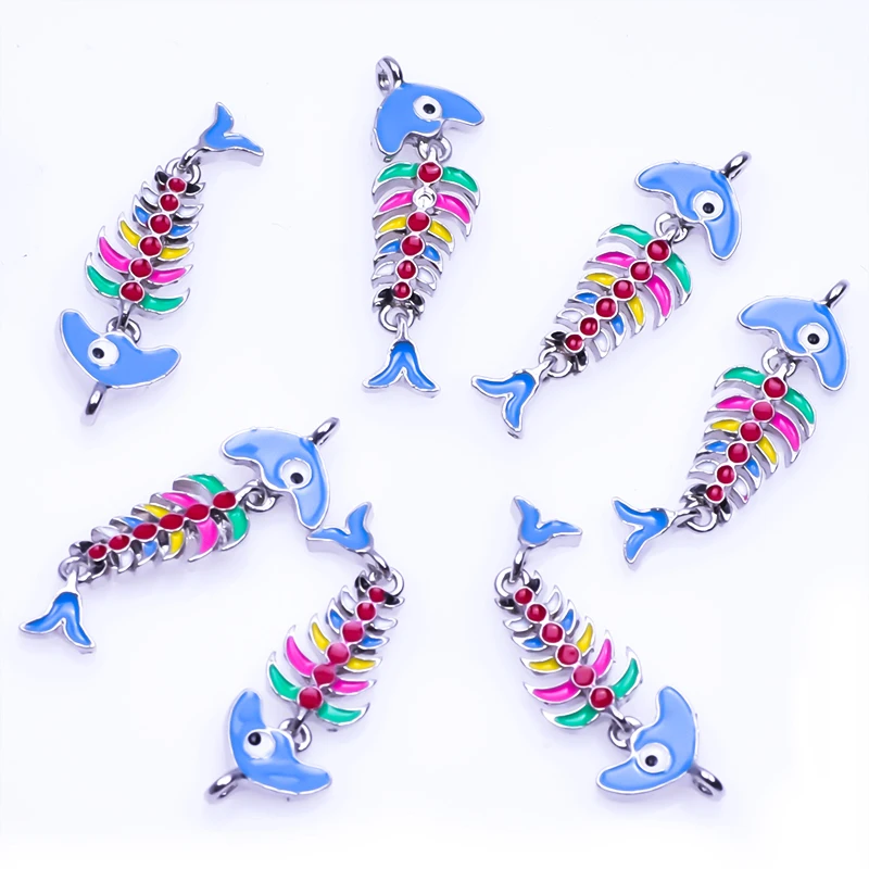 20Pcs/Lot Enamel Personalized Fishbone Dangle Charms Jewlry Wholesale Diy Marine Life Sea Animal Pendant Necklaces Bracelet Bulk