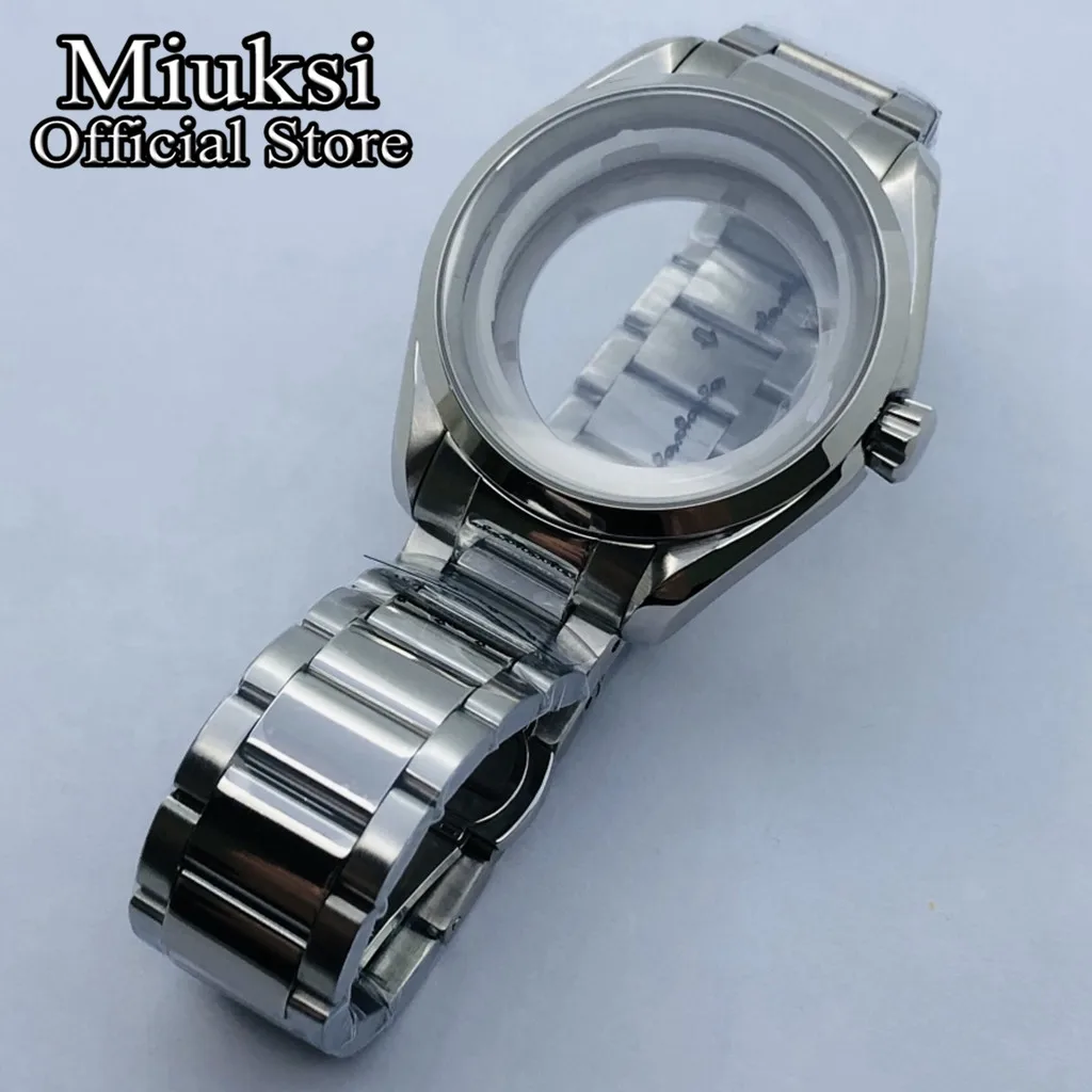 Miuksi 40mm silver sterile case sapphire glass stainless steel bracelet fit NH35 NH36 movement