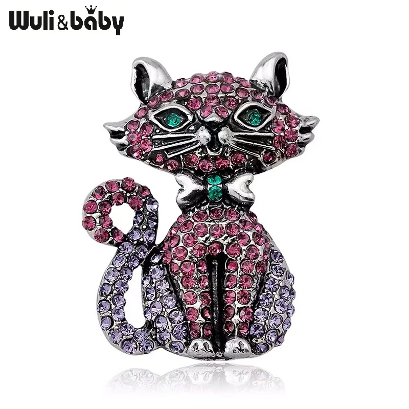 

Wuli&baby Full Rhinestone Cat Brooches For Women Lovely Cat Pet Animal Party Causal Brooch Pins Gifts