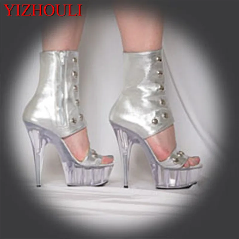 

Sexy front strap cool boots 15cm high-heeled shoes female sandals Unusual High Heel Shoes fashion 6 inch high boots