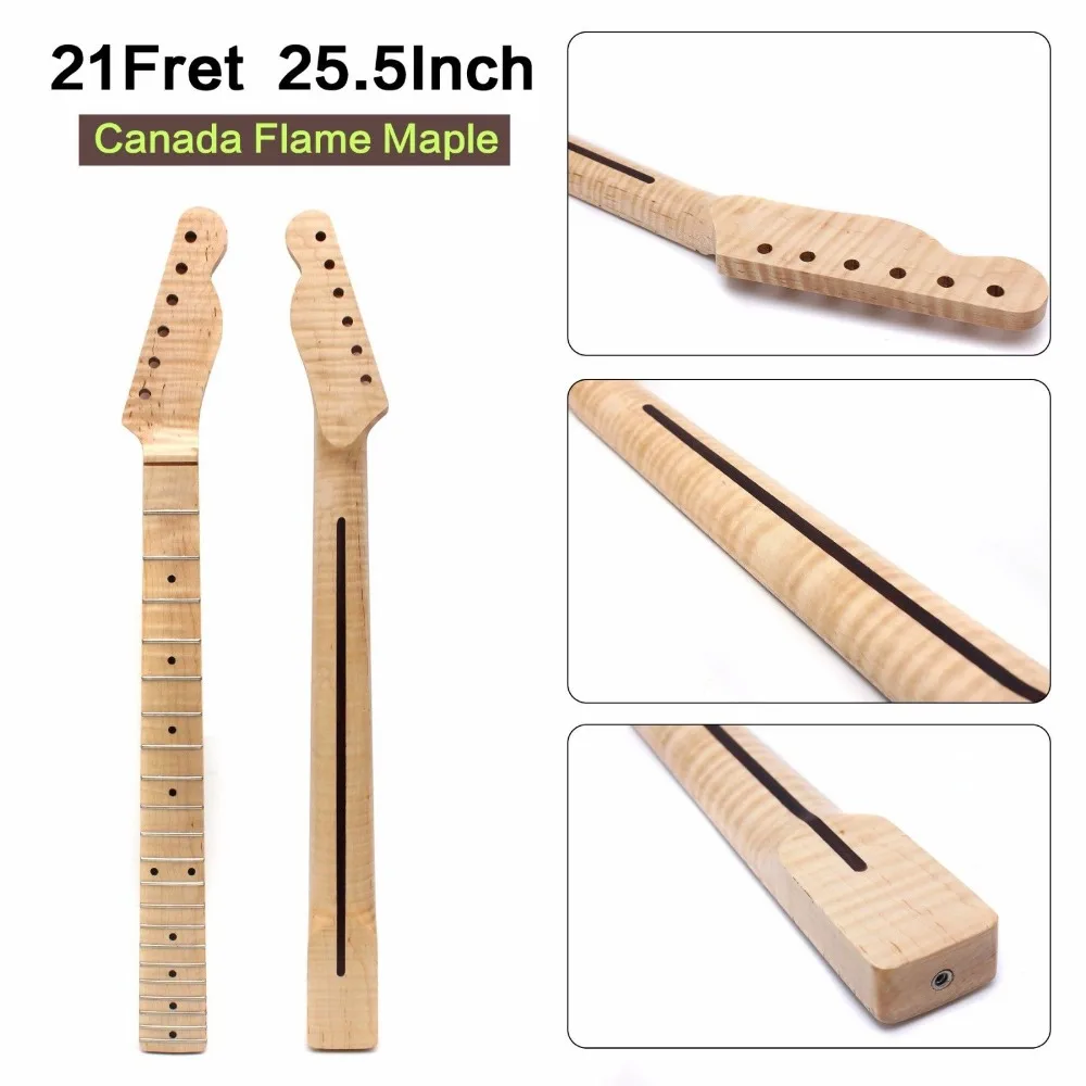 

21 fret 25.5" yellow Electric guitar neck flame maple made Bolt on maple made maple fingerboard fine quality