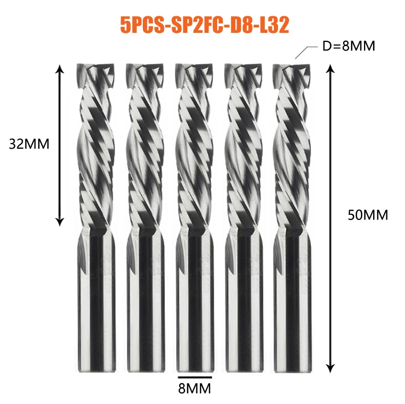 5 Stk/partij Frees Houtwerk Omhoog Naar Beneden Gesneden 2 Fluiten Spiraalcarbide Freesgereedschap Cnc Router Bit Compressie Hout Einde Frees