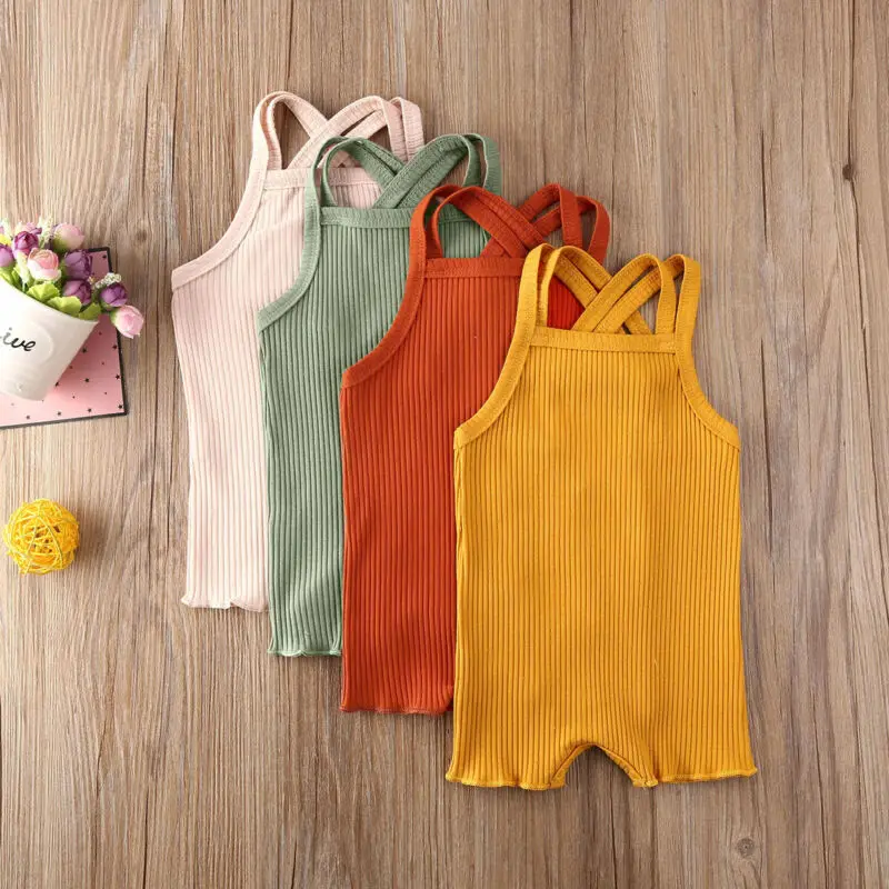 

Newborn Baby Boy Girl Sleeveless Knit Romper Summer Toddler Kids Cross Strap Outfit Set Clothes