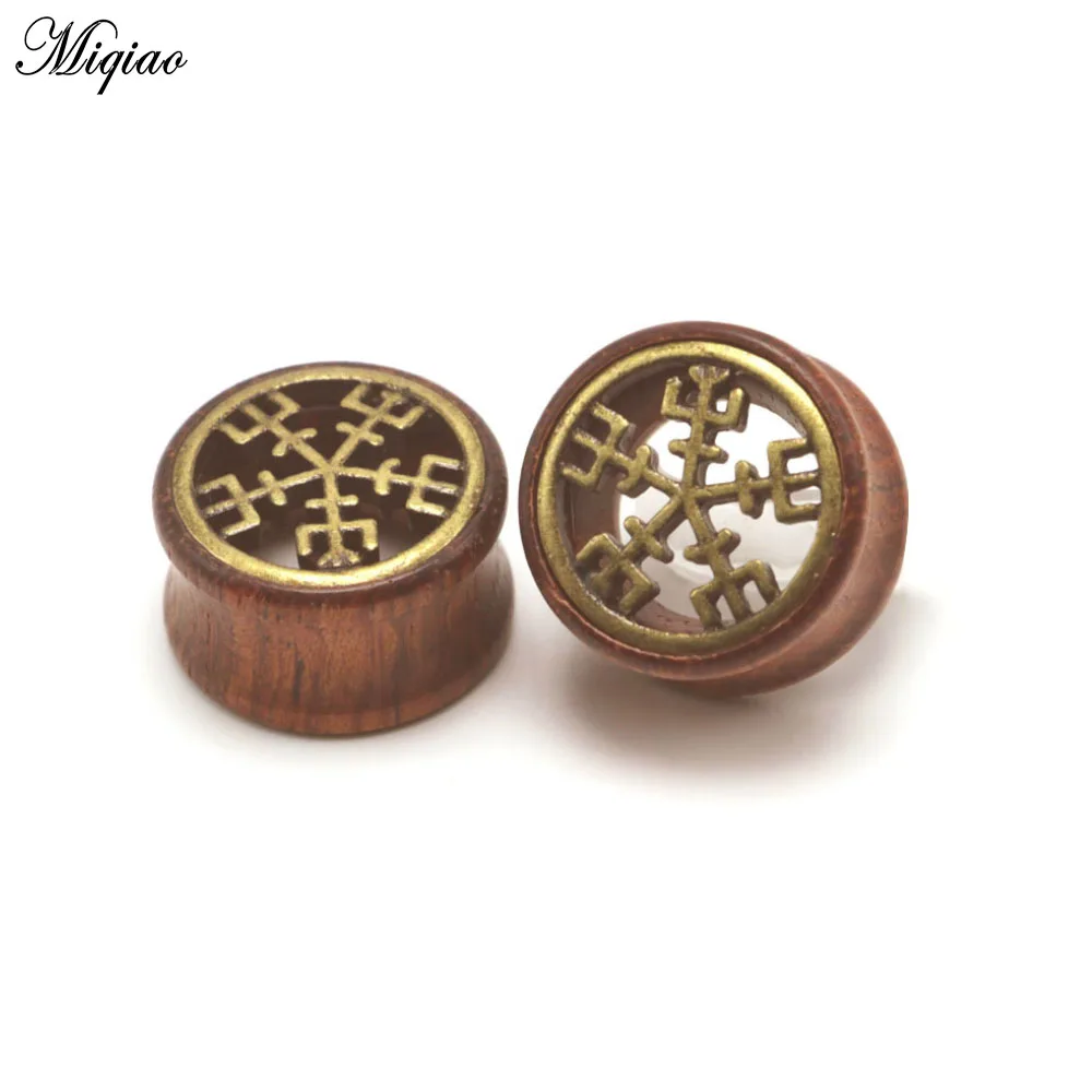 Miqiao 2 piece Hollow Wood Ear Pin Ear Spreader Profile Rod Snowflake Piercing Body Jewelry