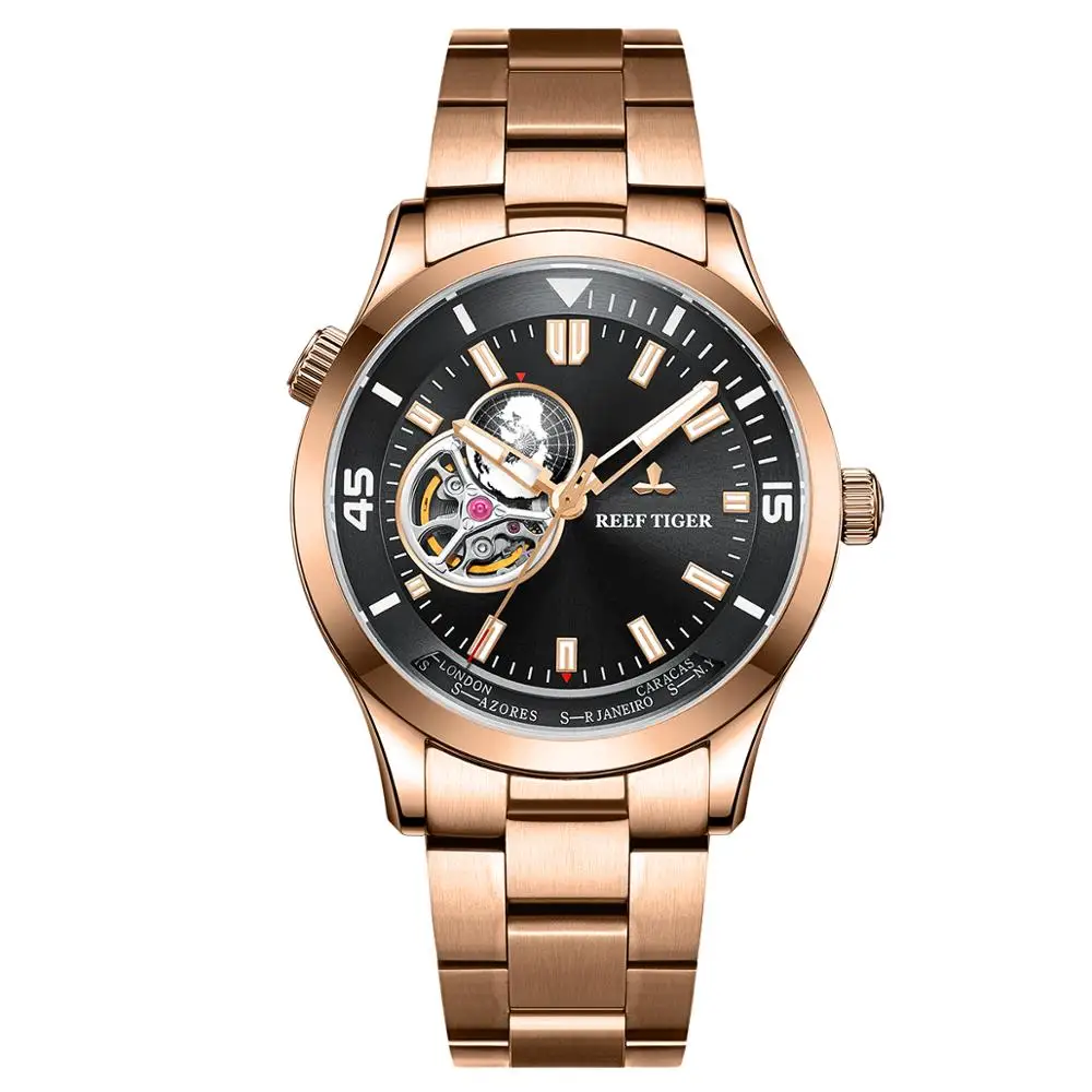 Reef Tiger/RT Mechanical Business Watch Automatic Men Top Brand Luxury Gold Stainless Steel Wrist Mens Fashion Watches RGA1693-2