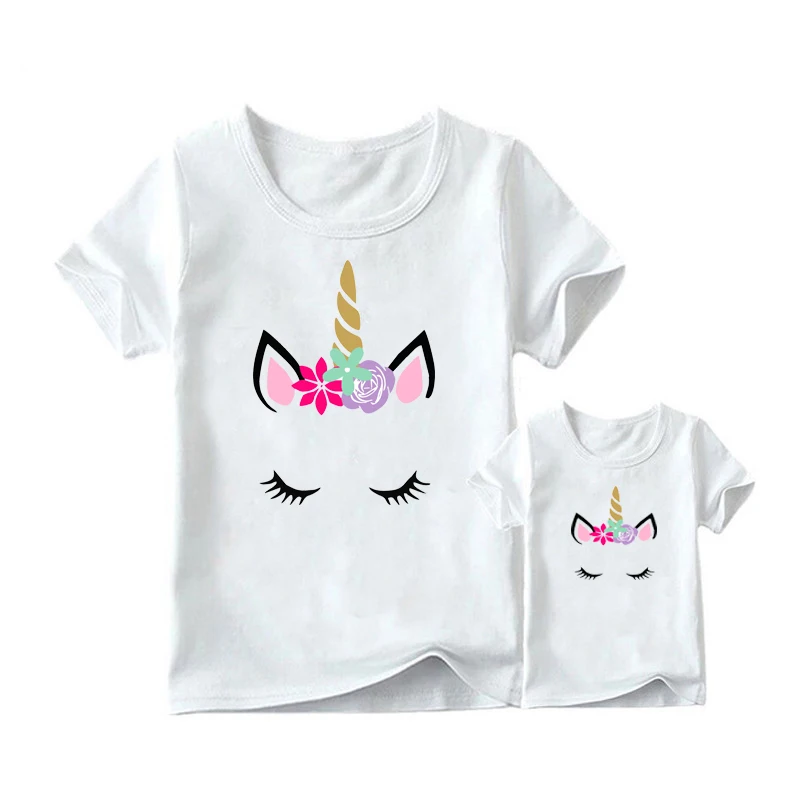 1PC Unicorn Printed Family Matching Clothes T Shirt Fashion Mother and Daughter Clothes Mommy and Me Family Look Tshirt Outfits