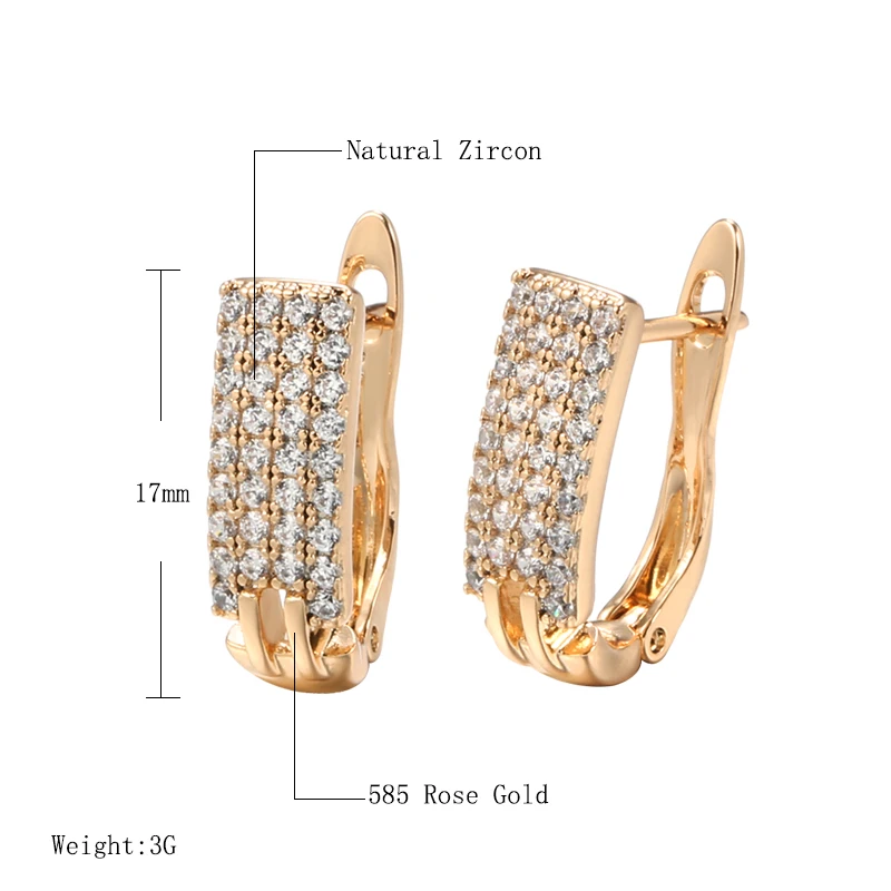 Kinel Luxury Women 585 Rose Gold Stud Earrings Four Row Micro-wax Inlay Natural Zircon Earrings Bride Wedding Fine Jewelry