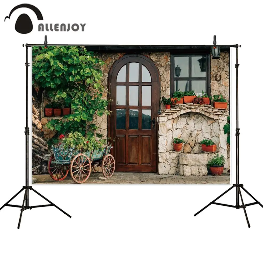 

Allenjoy Spring Backdrops Flowers Leaves Door Window Bricks Vintage Wedding Photography Background Garden Old Stone Photozone