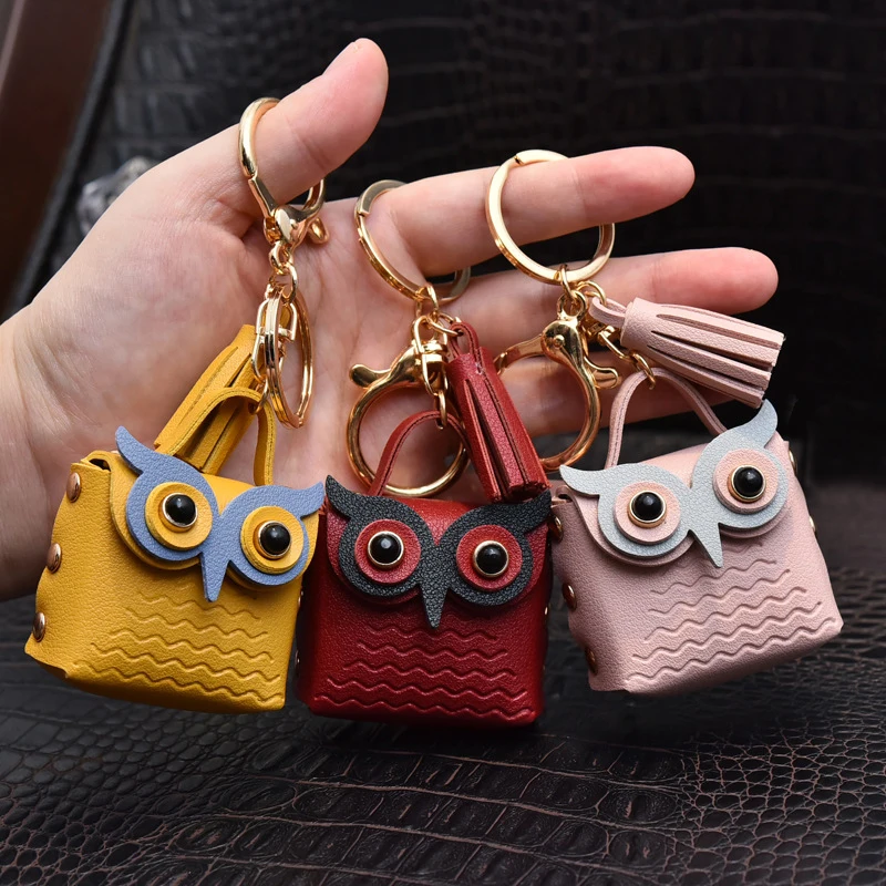 Vintage Tassel Owl Penny Purse Keyring Card Coin Earphone Holder Pouches Women Nice Handbag Decor Wallet Faux Leather Keychain