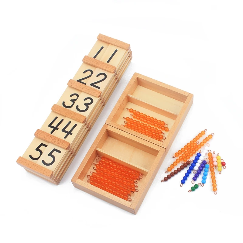 Montessori Materials Teens Symbol Linear & Skip Golden Beads & Colorful Beads Counting Wooden Toys for Children Early Preschool