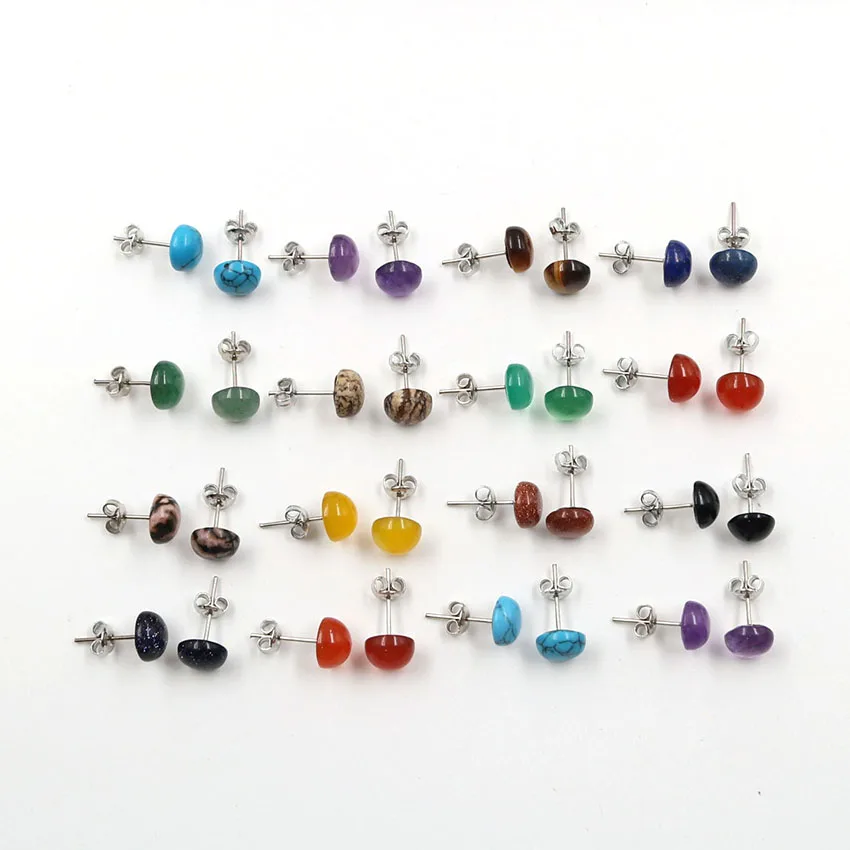 Circular Silver Color Women Stud Earrings Natural Gem Stone Amethyst Wedding Earring for Women Fashion Girls Ear Jewelry