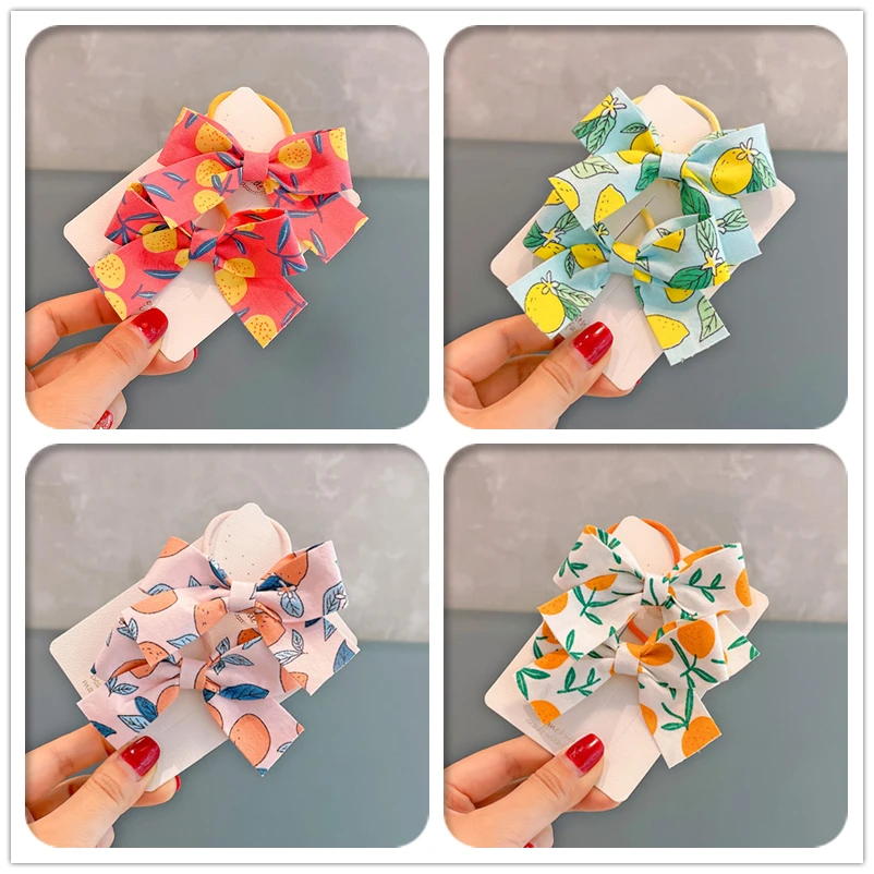 

Boutique 20Sets Fashion Cartoon Fruit Bow Ponytail Holder Print Bowknot Elastic Hair Bands Hair Ties Princess Headwear for Girls