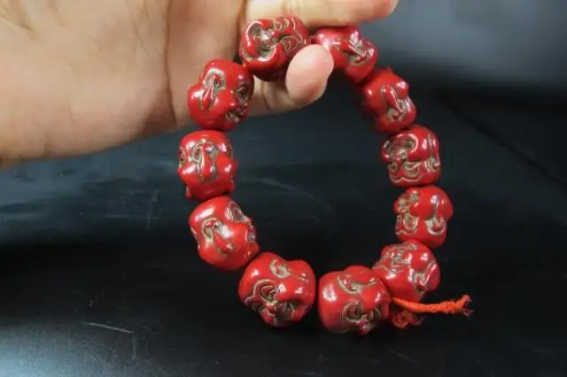 

Red Coral carved double-sided smile Buddha Bracelet home decoration retro series