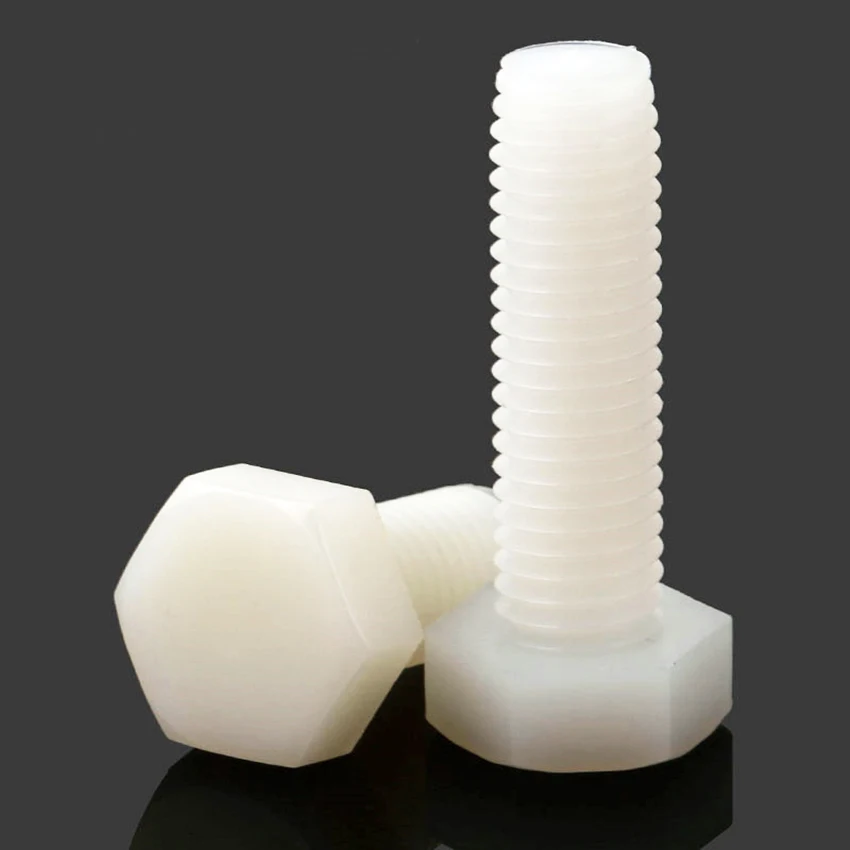 Perno hexagonal de nailon blanco PA66, tornillo de plástico M3, M4, M5, M8, M10, M12, pernos hexagonales aislados de nailon, DIN933, longitud 4-100mm