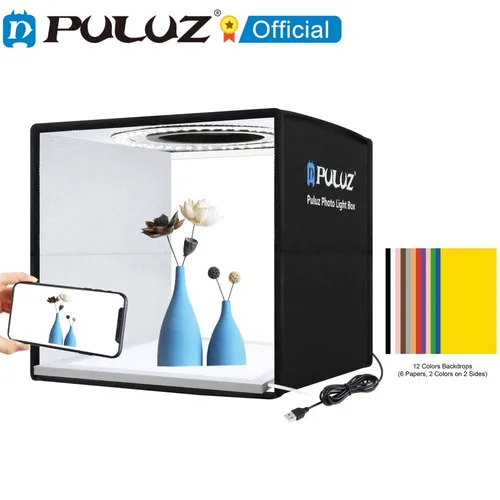 Imagen 1 del producto PULUZ Lightbox 80 60 50 40 30cm Kits de estudio de luz LED para fotografía 6 12 fondos de colores fotografía de mesa caja de tienda de tiro suave
