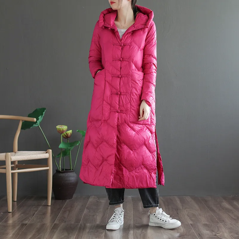 

Fashion retro buckle winter coat women winter jacket outdoor windproof and anti-static super warm hooded collar long parkers