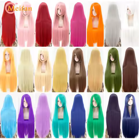 MEIFAN Long Straight Lolita 100CM Wig Synthetic Hair Anime Cosplay Black Brown Pink Purple Wigs for Black/White Women