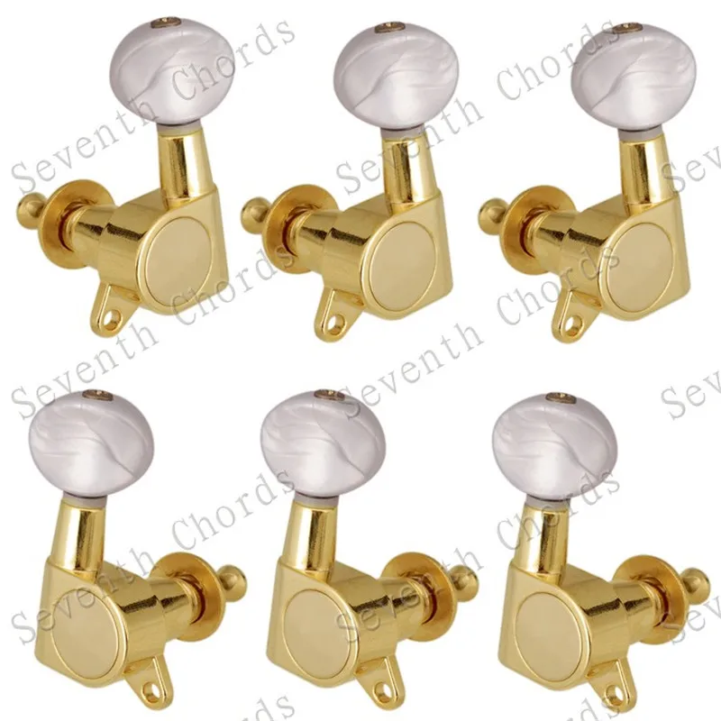 A Set of  6 Pcs White Pearl Small Oval Concave Button Sealed Gear Guitar Tuning Peg Tuner Machine Head Accessories Parts