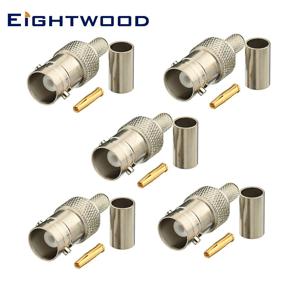 Eightwood 5PCS BNC Jack RF Connector Adapter Crimp LMR-195 Cable for CB Baofeng BF-888s UV-5r UHF Ham Radio Aerial Antenna