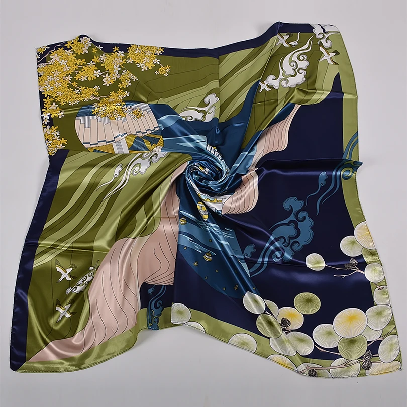 BYSIFA Blue Green Silk Scarf Shawl Ladies Accessories Fashion Brand Square Scarves New Elegant Female Head Neck Scarves Hijabs