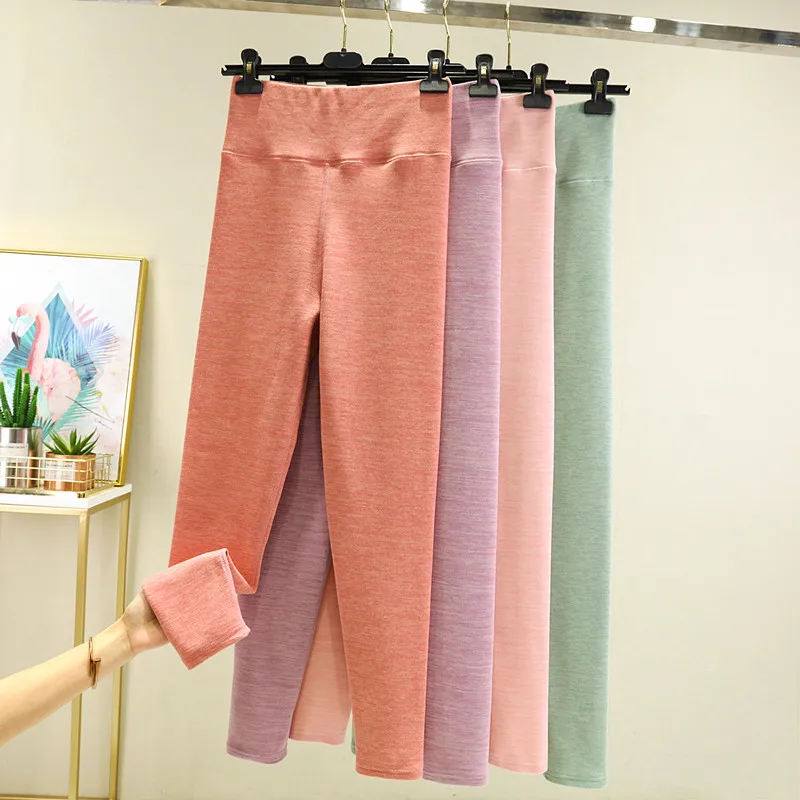 Autumn Winter Candy Color High Waist Leggings Women's Plush Thickened Pants 2022 Warm Pants Underpan Tight Trousers