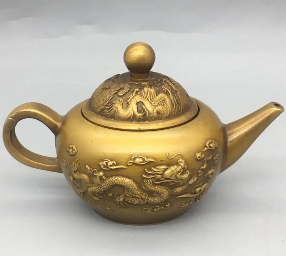 China archaize copper dragon phoenix teapot crafts statue