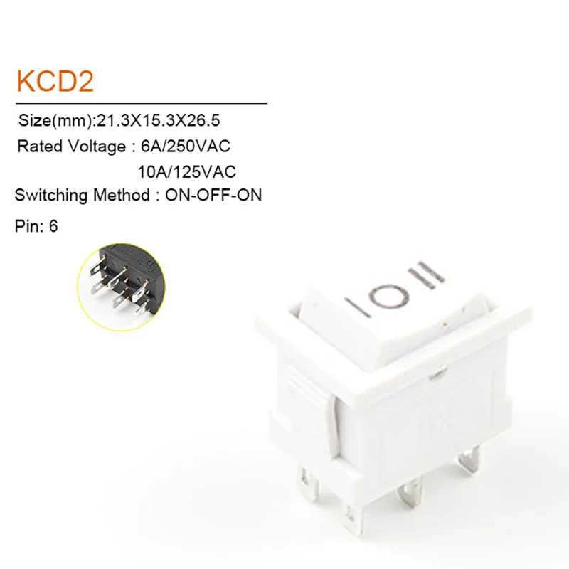 5/10Pcs Rocker Switch 2/3 Position 6PIN 6A/250V 10A/125V Electrical Equipment With Light Power Switch  Boat Power Rocker Switch