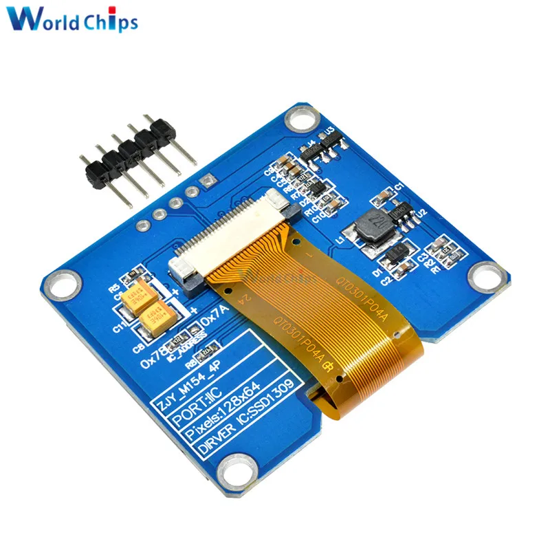 IPS 1.54 inch 5Pin 128x64 OLED Screen Display Module SPI Interface SPD0301 Driver IC Adapter Board White Blue Yellow for arduino