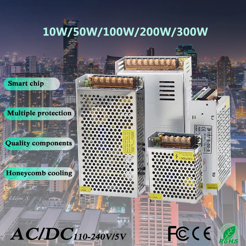 

Импульсный источник питания, оптический трансформатор, 5 в постоянного тока, 10 Вт, 50 Вт, 100 Вт, 200 Вт, 300 Вт, для светодиодных лент