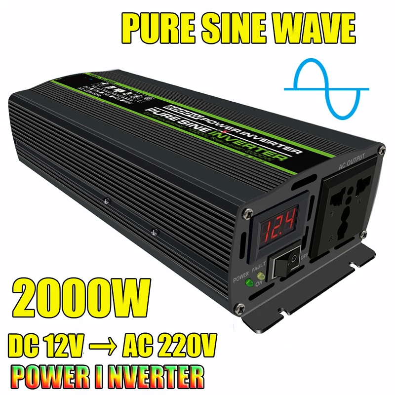 

1000W ( Peak 2000W ) Power Inverter Pure Sine Wave DC 12V To AC 220V Converter Power Supply for RV, Home, Car Use, Solar System