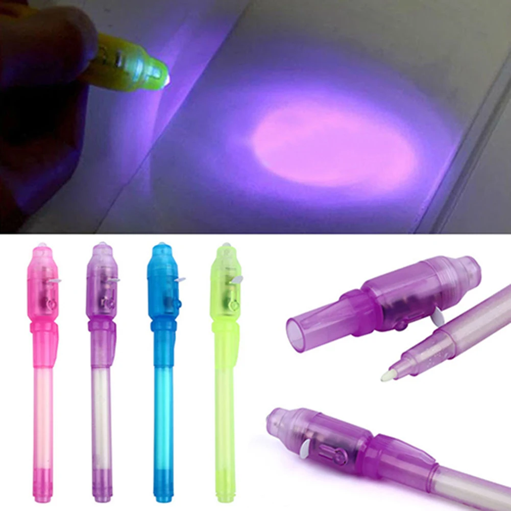 Children Kids Secret Message Invisible Ink LED Detector Lights Pens Ballpens