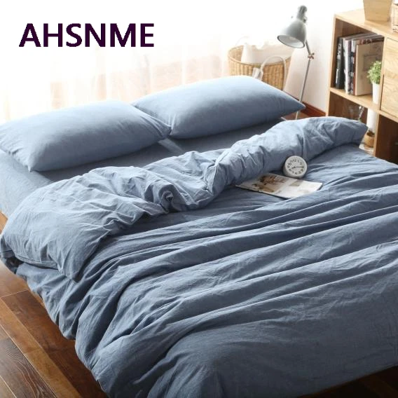 

AHSNME 100% Cotton Bedlinen Super Soft Bedclothes Bedcover Summer Solid Duvet Cover Denim Blue Washed comforter ropa de cama