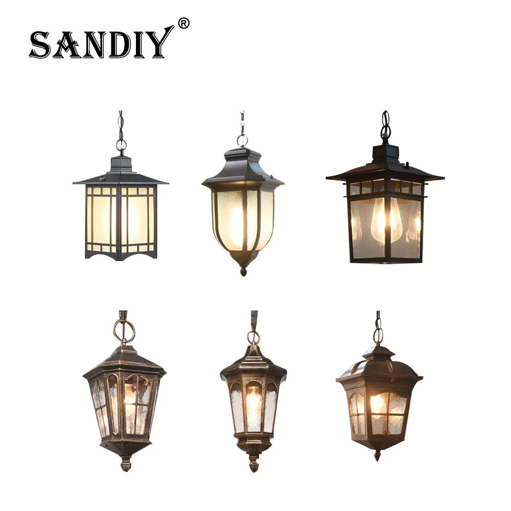 SANDIY Vintage lampy wiszące wodoodporne IP65 wiszące na zewnątrz światła do ogrodu dziedziniec Villa Gateway Retro oświetlenie sufitowe