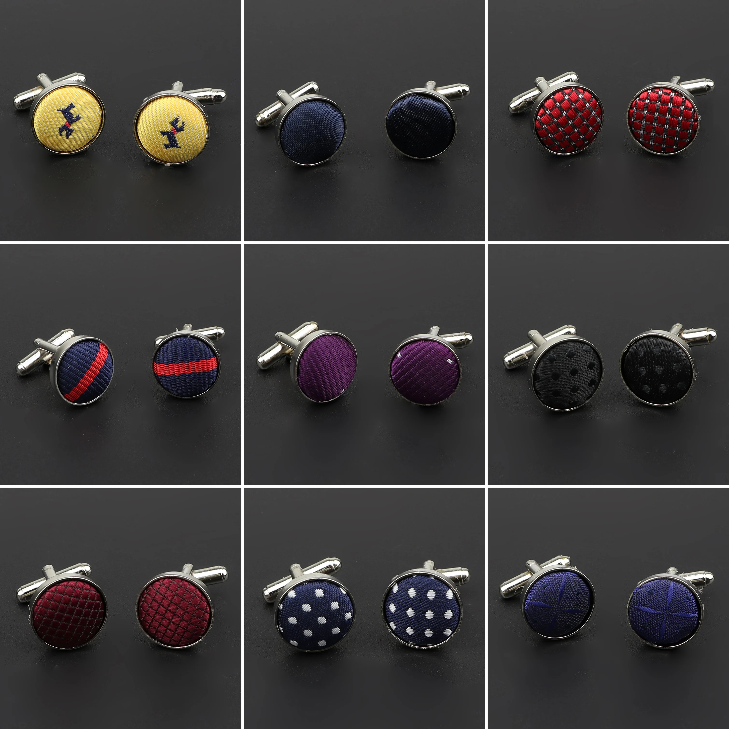 Classic Fashion Dots Solid Polyester Check Design Cufflink For Mens Brand Cuff Buttons Cuff Links High Quality Jewelry NO.1-30