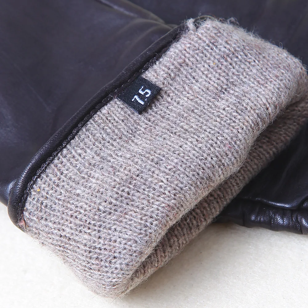 Real Leather Gloves Female Autumn Winter Thermal Woolen Knitted Lined Fashion Black Driving Women Sheepskin Gloves L010NZ