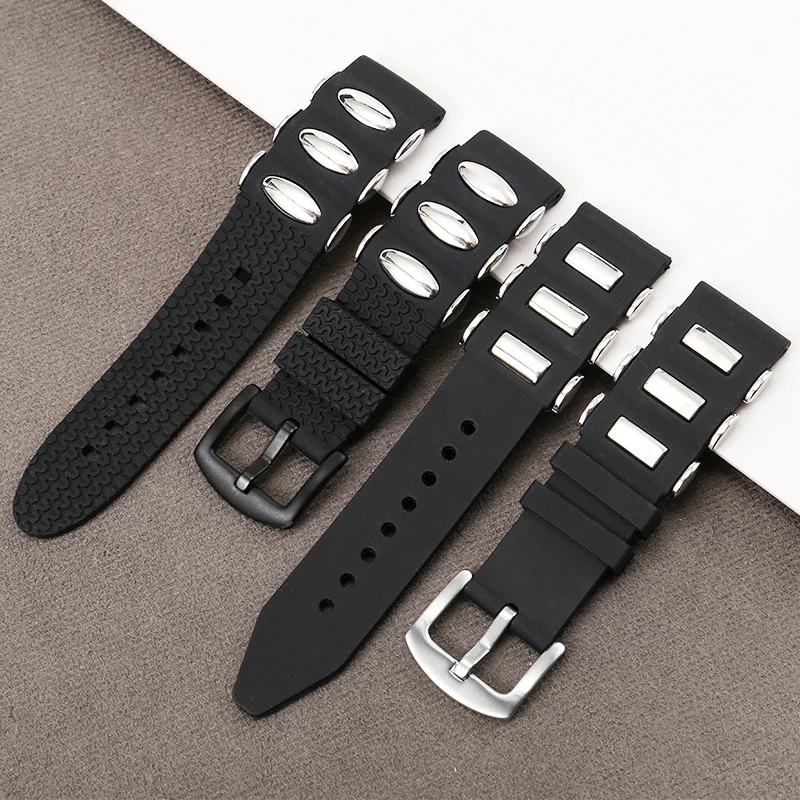 YOPO New style Soft Silicone watchband 22mm24mm black strap for men's outdoor sport Rubber fine steel bracelet