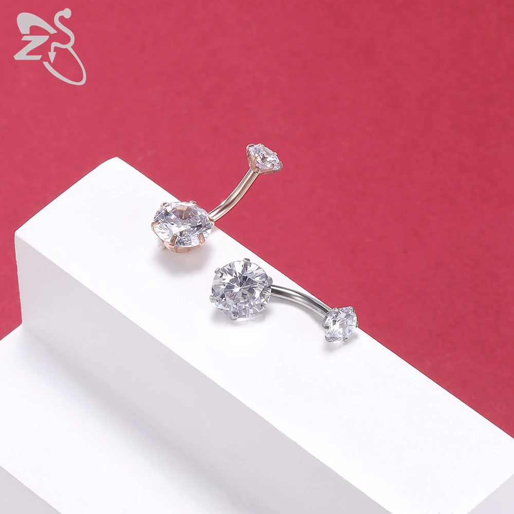 ZS 4 Colors Stainless Steel Belly Ring For Women Men 14G Cubic Zirconia Belly Button Rings Navel Piercing Ombligo 5MM/8MM Ball
