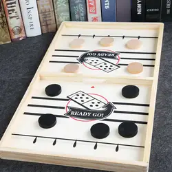 Playing Chess Fast Sling Puck Game Paced Wooden Table Hockey Winner Games Parent-Child Interactive Large Wooden Toy