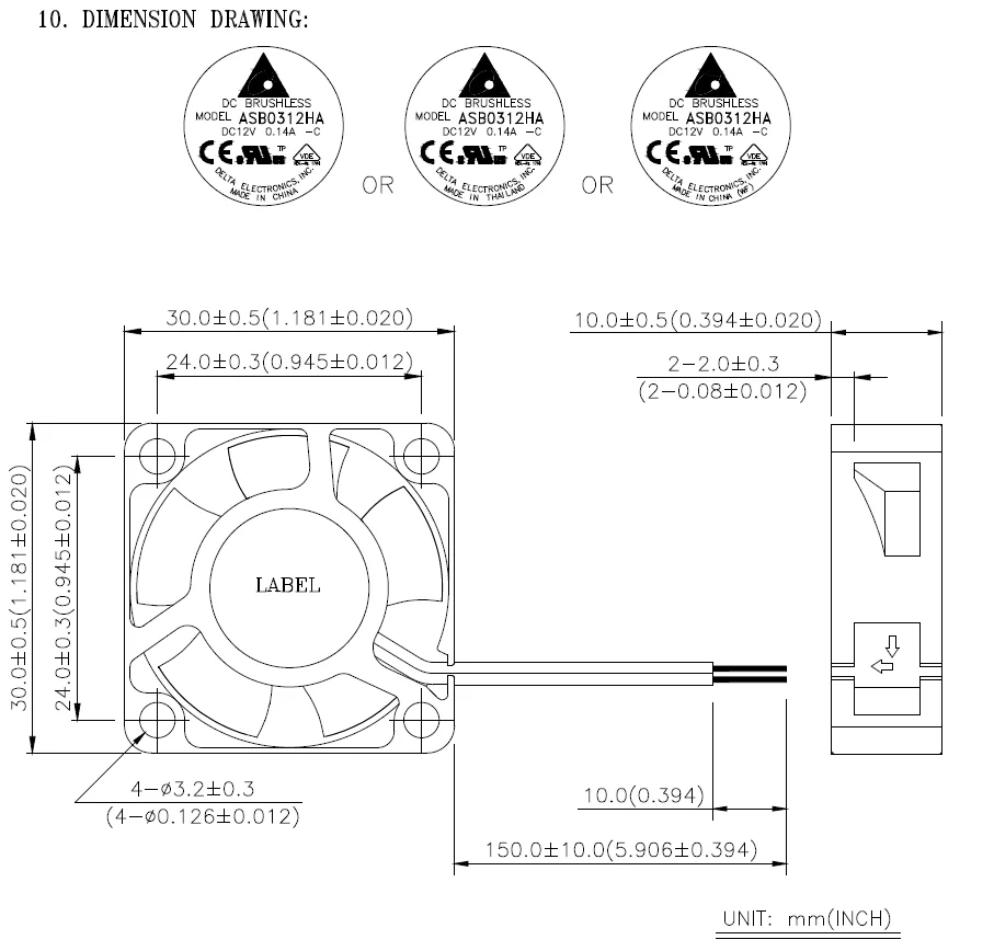 Delta Electronics ASB0312HA DC 12V 0.12A 30x30x10mm 2-Wire Server Cooling Fan