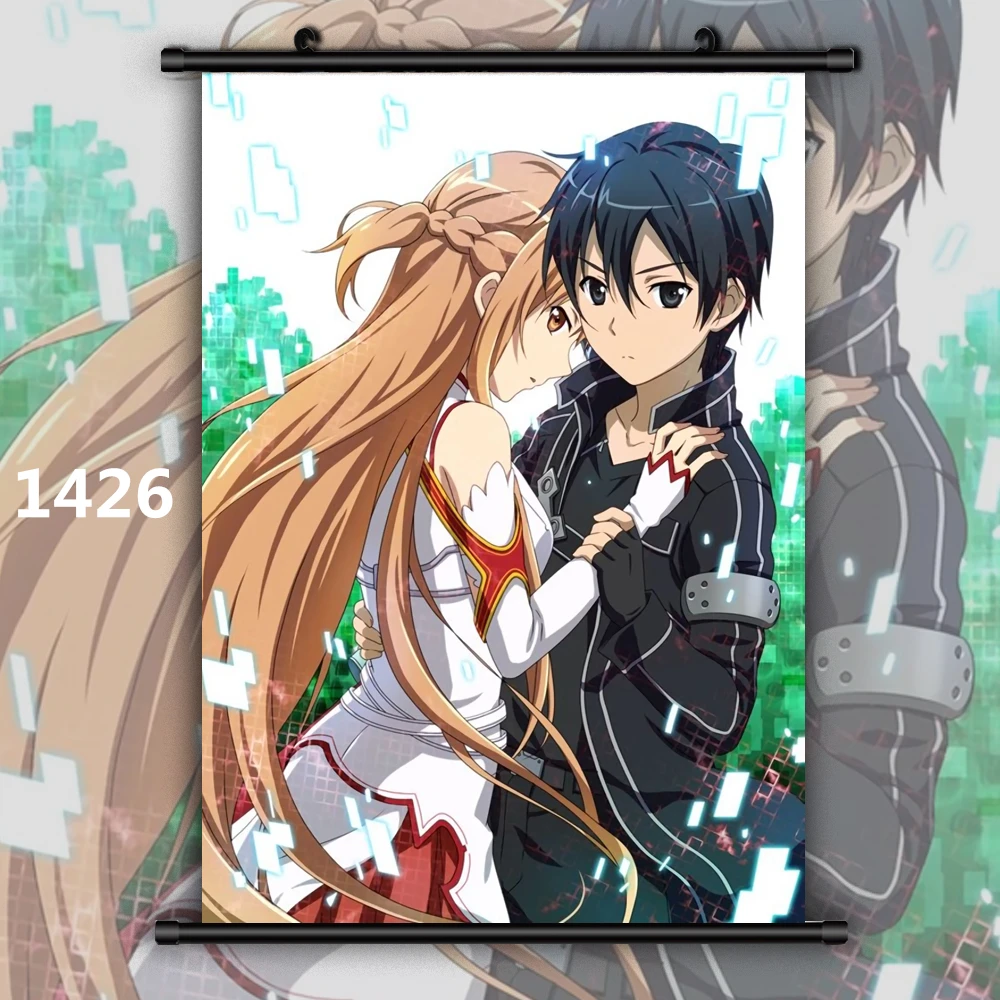 Anime Posters Sword Art Online Anime Kirigaya Kazuto Yuuki Asuna Retro Poster Canvas Painting Decor Wall Art Picture Home Decor