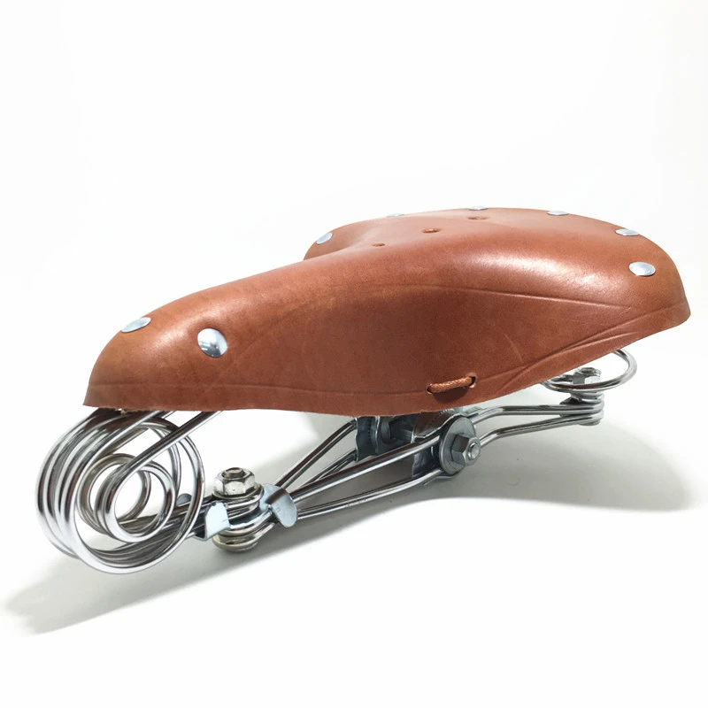 Traditional Old Style Bicycle Saddle Riveting Cow Leather Seat Road MTB Bike Standard Vintage Cushion Cycling Part